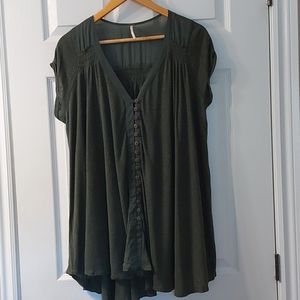 Free People Flowy Button Front Short Sleeve Top